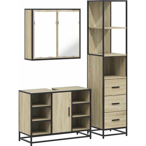 Maison Exclusive - 3-tlg. Badmöbel-Set Sonoma-Eiche Holzwerkstoff