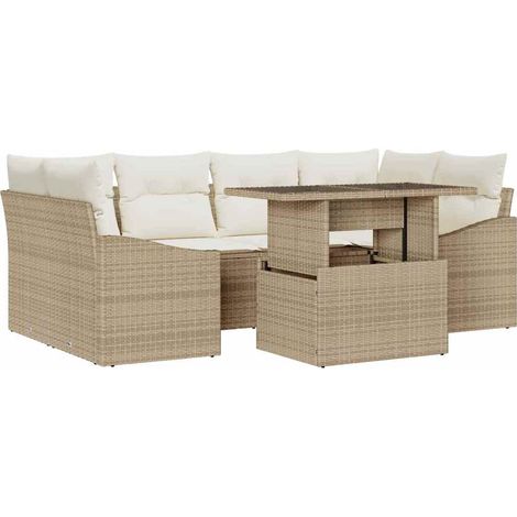 Garden Sofa Set with Storage 7 pcs Beige Poly rattan vidaXL