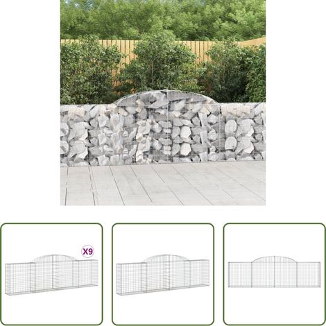 Schalldämmung - Gabionen mit Hochbogen 9 Stk. 300x30x80/100 cm Verzinktes Eisen (1/5)