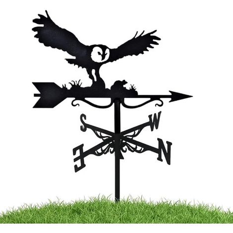 Veleta metálica con silueta de búho volando: indicador meteorológico decorativo para jardín,tejado y exteriores,color negro (1/5)