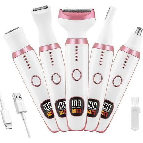 Rasoir électrique pour femme, épilateur 5 en 1 pour le corps et le visage, tondeuse bikini étanche, rasoir électrique pour femme (1/5)