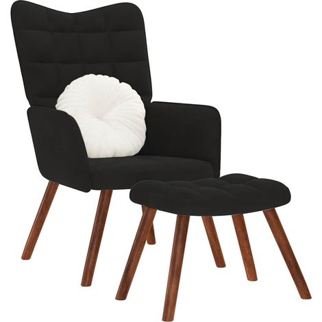 Chaise de relaxation avec tabouret Noir Velours vidaXL (1/5)