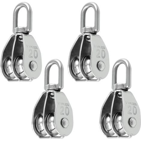 Lot de 4 poulies M20 pou codes, poulies en acie inoxydable 304, poulie pou codes, navies, yachts, capacité de chage 75 kg (1/4)