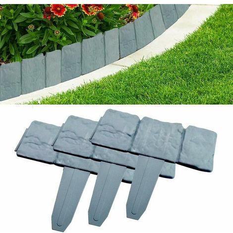 Bordes para jardín - 10 piezas de bordes para jardín, bordes para césped, vallas de jardín, bordes de plástico gris para césped, vallas de palisada con efecto piedra, bordes para césped de jardín. (1/5)