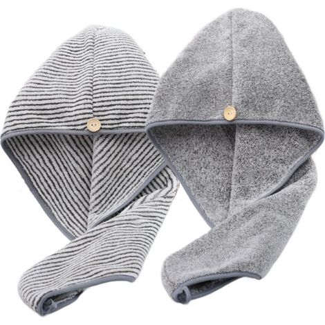 Lot de 2 serviettes turban en microfibre humide pour les cheveux, séchage rapide (1/5)