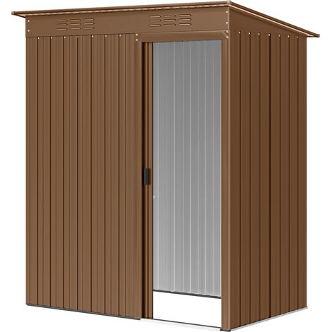 Outsunny Capanno da Giardino in Metallo con Porta Scorrevole, Marrone