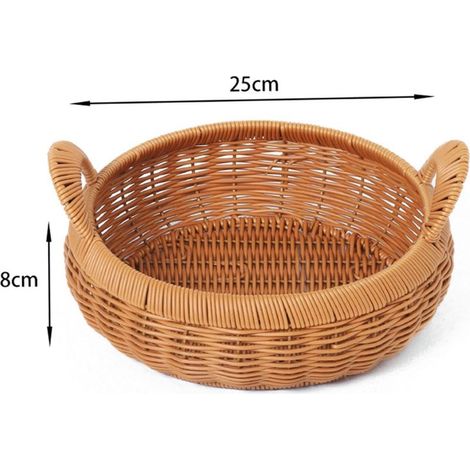 Panier rond tressé à la main, plateau de rangement tressé à la main, corbeille à fruits pour bureau, 25 cm x 8 cm (1/4)