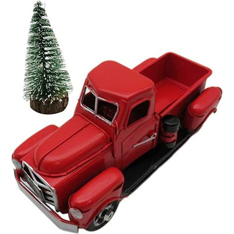Décoration Camion Rétro Noël – Rouge, Mini Sapins, Métal, Table (1/3)