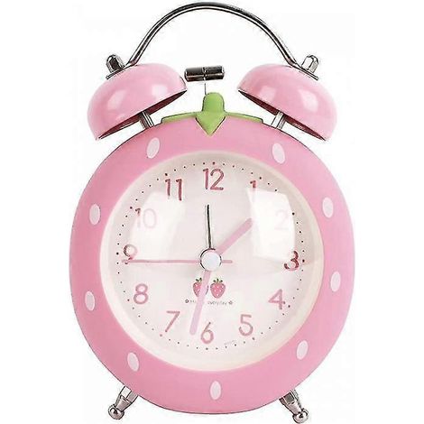 Réveil en forme de fraise avec rétroéclairage, sans tic-tac, simulant un réveil bruyant, convient aux chambres, aux tables de chevet et aux bureaux, disponible en vert et rose.