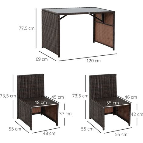 Ensemble de mobilier de jardin 5 pièces en polyrotin résistant aux intempéries - Salon de jardin et ensemble repas pour balcon avec table, 4 chaises et coussins marron kaki