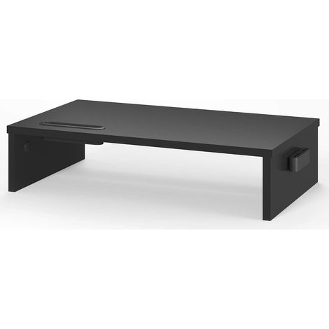 Rehausseur Ecran PC Bureau, Support de Moniteur avec Gestion des Cables, Fente Smartphone et Rangement Clavier, Support Ordinateur Ergonomique, Charge 30 kg, Noir (1/5)
