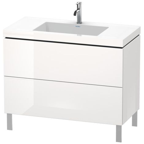 Lavabo para muebles Duravit L-Cube c-bonded con base sobre el suelo, 100x48 cm, 2 extraíbles, sin rebosadero, sin agujero para grifo, color: Laca de alto brillo Stone Blue - LC6938N4747 (1/2)