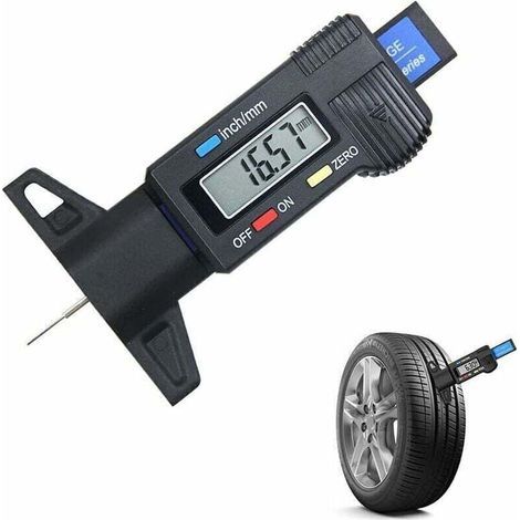 Jauge de profondeur de pneu (noir), jauge de profondeur de bande de roulement numérique, jauge de bande de roulement avec écran LCD, 0-25 mm