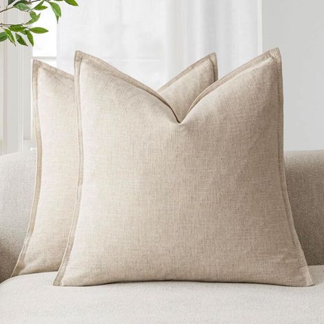 Lot de 2 housses de coussin décoratives en lin, douces et décoratives, style bohème, ferme, neutre, pour canapé, 45,7 x 45,7 cm, beige naturel (1/5)