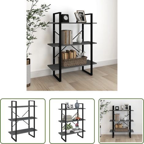 vidaXL Bücherregal 3 Ebenen -  Bücherregal 3 Böden Grau 80x30x105 cm Massivholz Kiefer