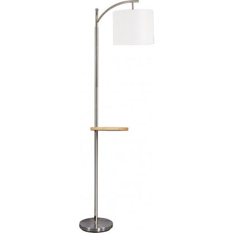 1xe27 piantana in seta 1xe27 nichel con paralume bianco con tavolo in legno incorporato 181x27x44 cm (1/2)