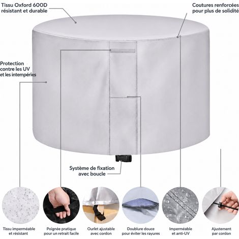 Housse de protection ronde pour table de jardin Oxford 420D argentée 280x110cm argent 280 110cm 30 × 25 × 7 cm 2,11 kg – Livraison gratuite