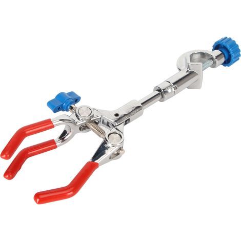 Pince de laboratoire à 3 branches avec revêtement caoutchouc et réglage de pression, pour flacons jusqu'à 8,9 cm de diamètre (1/5)