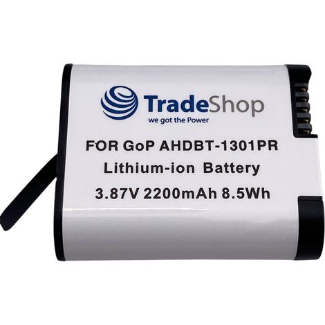 Trade-Shop Li-Ion Akku 3,87V / 2200mAh kompatibel mit GoPro HERO13 Black Actionkamera ersetzt AHDBT-1301, AHDBT-1301PR, CPSS1B / runde Ecken