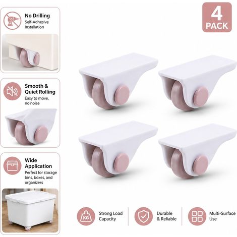 Lot de 4 roulettes adhésives, rouleaux adhésifs sans perçage, roulettes adhésives portables pour bacs de rangement, boîtes, contenants organisateurs, accessoires de déménagement pour maison et école (1/5)
