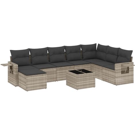 Maison Exclusive - Set muebles jardín 9 pzas y cojines ratán sint (1/5)