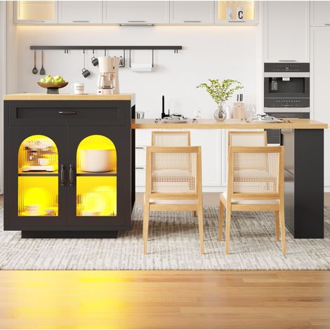 Mesa cocina extensible con LED y gran almacenaje negro OKMYHOME (1/5)