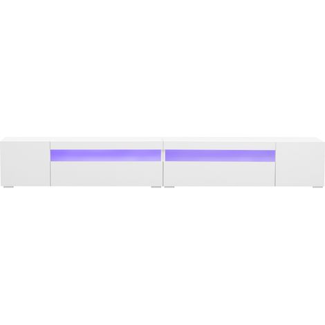 Meuble TV moderne blanc avec éclairage LED variable 240 cm pour salon et salle à manger (1/5)