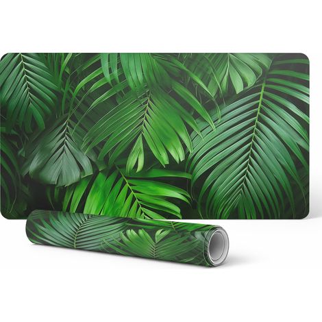 Alfombrilla protectora para encimeras de oficina con fondo de hojas de palmera, 100x50 cm.