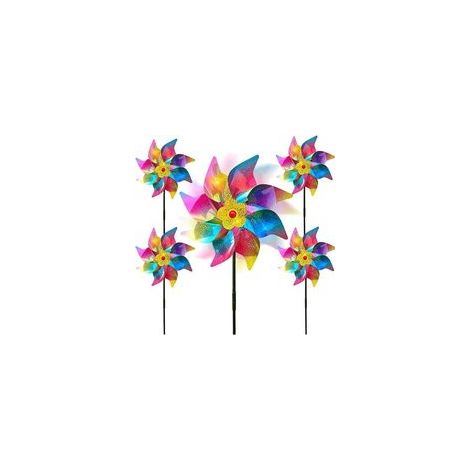 Lot de 5 éoliennes réfléchissantes, anti-oiseaux, répulsif anti-oiseaux réfléchissant, éoliennes réfléchissantes, éoliennes de jardin (arc-en-ciel)