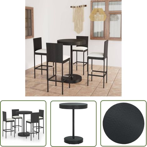 The Living Store Ensemble de bar de jardin 5 pcs et coussins Résine tressée Noir - Salon De Jardin - Mobilier De Jardin - Set De Salon De Jardin - Ensemble De Bar Extérieur - Table De Bar (1/5)
