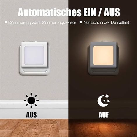 2er Set LED Nachtlichter mit Dämmerungssensor Stufenlose Helligkeitsregelung Für Schlafzimmer Treppe Küche Badezimmer (1/5)