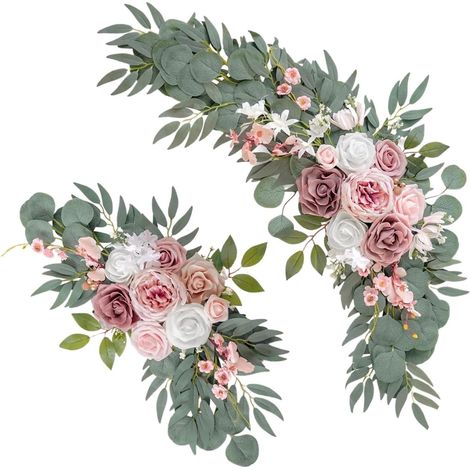 Fleurs D'Arrière-Plan 2 Pièces Guirlande De Verdure Et De Fleurs De Roses Compositions Florales Pour Mariage Pour Cérémonie Réception Fête Prénuptiale De Scène Toile Jardin Mur (1/5)