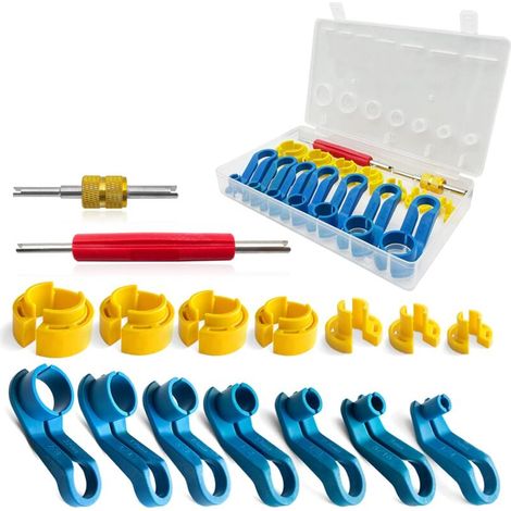 Set di 16 strumenti per la rimozione del tubo del carburante dell'aria condizionata per auto con scatola di immagazzinaggio, kit di strumenti per la rimozione del nucleo della valvola per 1/4 5/16 3/8