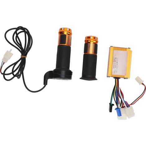 Contrôleur de vitesse pour moteur à balais 24 V 250 W pour vélo électrique, en alliage d'aluminium, avec poignées d'accélérateur, pour tricycle ou moto électrique (couleur or). (1/5)