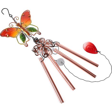 Carillon à vent papillon en métal et verre peint, tubes en aluminium, décoration maison et jardin (1/5)