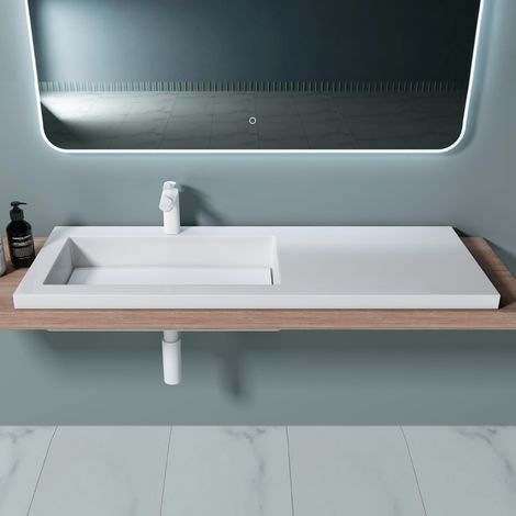 doporro Lavabo encastrado blanco para baño 120x46x13.5cm Colossum820 lavabo izquierdo de mármol fundido