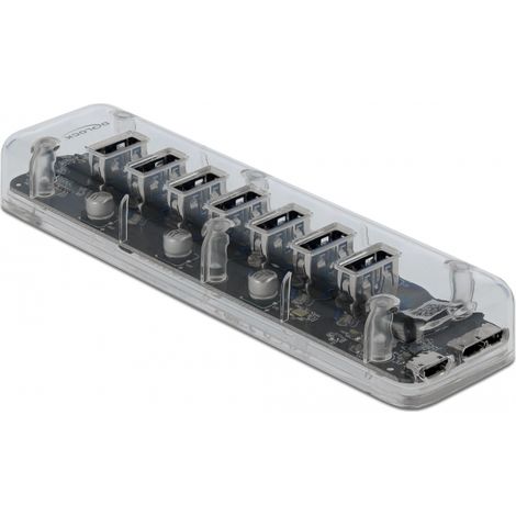 Delock Concentrador USB 3.0 externo con 7 puertos transparentes