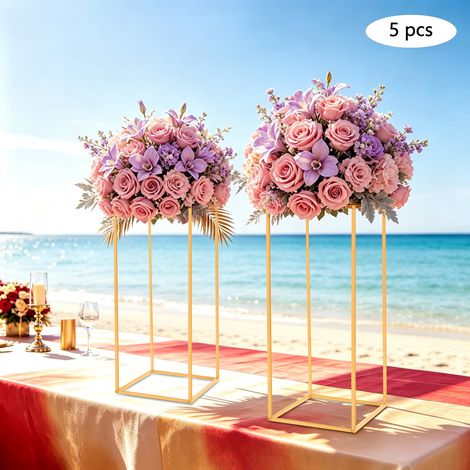 5 Pièces support à fleurs de mariage doré, centre de table de mariage en métal pour réceptions et événements, décoration d'intérieur - 28×28×80cm (1/5)