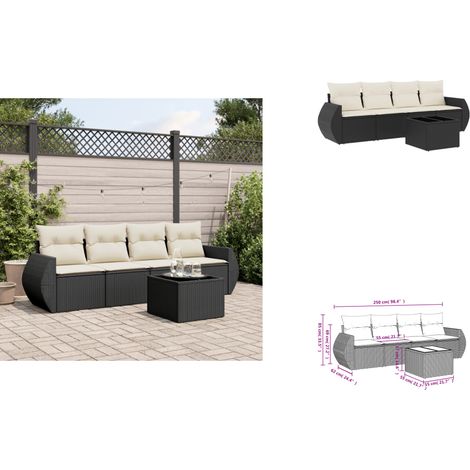 The Living Store Salon de jardin 5 pcs avec coussins noir résine tressée - Meubles extérieurs (1/3)