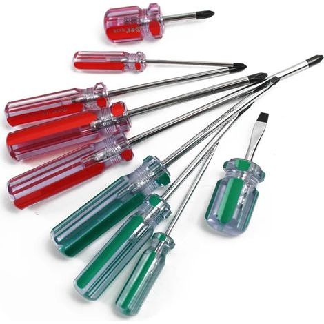 9-teiliges Schraubendreher-Set, farbige Griffe, Schlitz- und Kreuzschlitzschraubendreher, 3 x 75 mm / 3 x 100 mm / 5 x 125 mm / 6 x 200 mm, 5 x 150 mm (1/5)