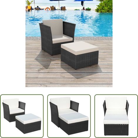 Fußhocker - Gartensessel mit Fußhocker Poly Rattan Schwarz (1/5)