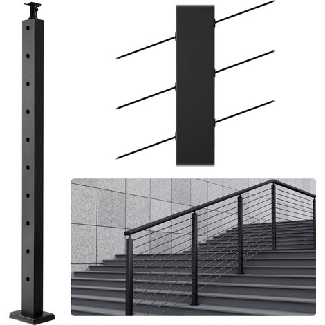 Poteau de rampe d'escalier à câble, 91,4x2,5x5 cm, poteau de garde-corps trous inclinés 30°, 10 trous pré-percés, poteau de rail acier inoxydable, support horizontal incurvé, 1JZLGZHS91424HS5GV0 (1/5)