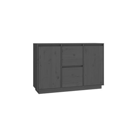 Petit buffet 2 portes 2 tiroirs en bois massif de pin Romane – Style classique et fonctionnel-Gris (1/5)