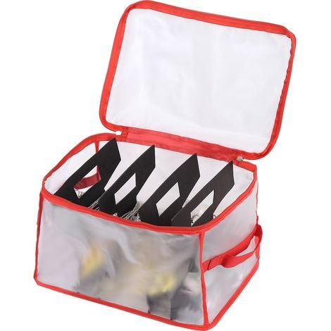 Sac de rangement pour guirlandes lumineuses de Noël KIN68-1, boîte de rangement donnée pour ampoules, transparente avec bords rouges et carton d'emballage. Dimensions de l'emballage : 40 × 30 × 5 cm (1/5)