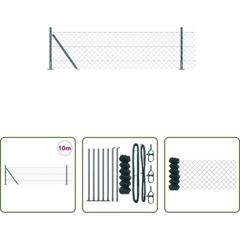 vidaXL Stahl und PVC - Zaunpfosten Grün 10 x 0,4 m (60 x 60 mm Maschen) Stahl und PVC (1/5)