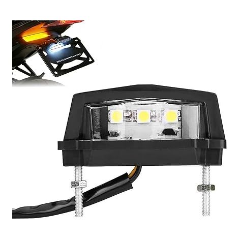 Éclairage de plaque d'immatriculation LED, Plastique, feu arrière de lampe de moto 12 V, blanc pour universelle (1/5)