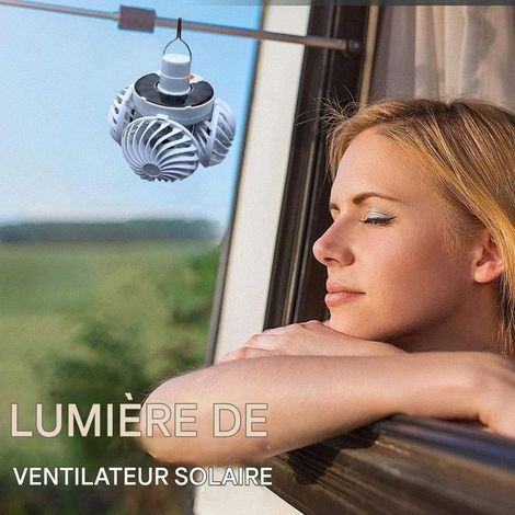 Ventilateur Solaire pour Camping - Lampe Ventilateur Solaire Avec Plafonnier Lumière Plafonnière Pliable Ultra-Silencieuse pour Extérieur, Intérieur et Garage - Accessoire de Camping (1/5)