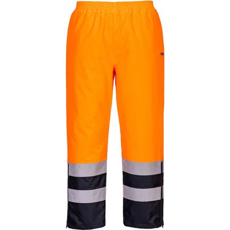 Pantalones impermeables de alta visibilidad Winter cintura elástica con cintas reflectantes S598 M Naranja flúor / Azul marino