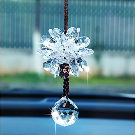 Pendentif pour rétroviseur de voiture, décoration intérieure auto en cristal porte-bonheur en forme de fleur, ornement suspendu en cristal scintillant pour voiture (1/5)