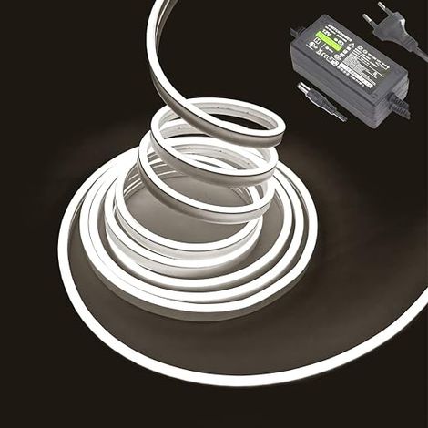 LED Neon Light Bar, 5M 12V DC 600 SMD2835 Waterproof LED Light Bar for Indoor Outdoor Decoration (with AC Adapter) (5M, White) (1/5)